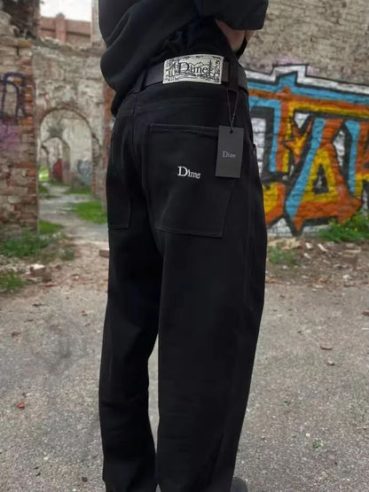 Calça Jeans Masculina Dime Baggy Reta Larga Casual Streetwear Skate Calça Jeans Lavada Comprida Curta Estilo Hip Hop