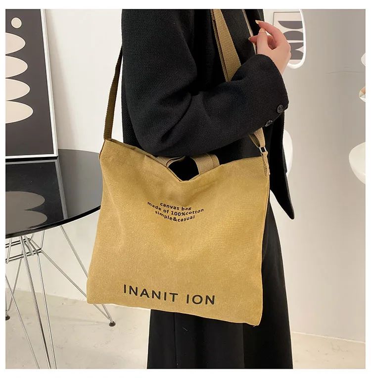 Japanese Canvas Crossbody Bags for Men Women Retro Letter Tote Bag, Trendy Literary Handbag Shoulder Bag for School Work Travel