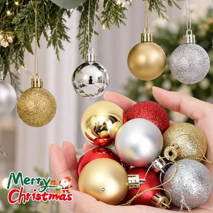 Mini Red Christmas Baubles Gloss Matte Glitter Hanging Balls Ornaments for Xmas Tree Home Winter New Year Holiday Party Decor