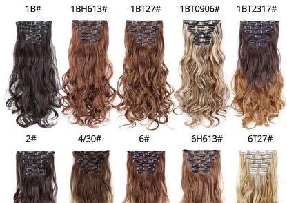 22 Polegadas Sintético Cabelo Liso Longo 16 Clipes 6 Peças/Conjunto Apliques de Cabelo Loiro Preto Resistente ao Calor Para Mulheres