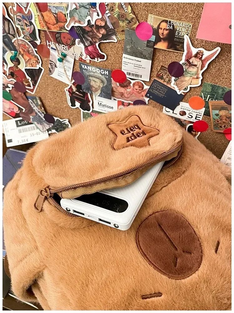 Mochila de Pelúcia Capivara Capibala para Estudantes, Mochila Casual de Pelo, Bolsa Escolar de Grande Capacidade