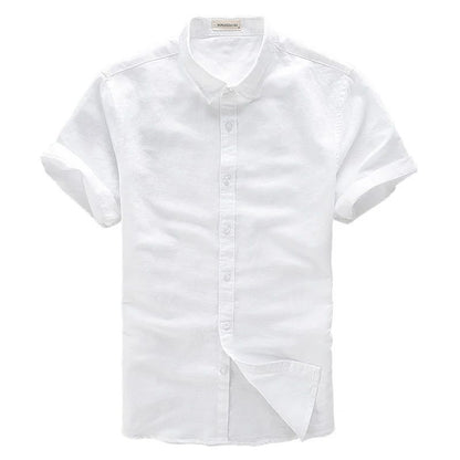 HOO2025 linen shirt young male leisure cotton shirts with short sleeves business cultivate one's morality thin comfortable shirt