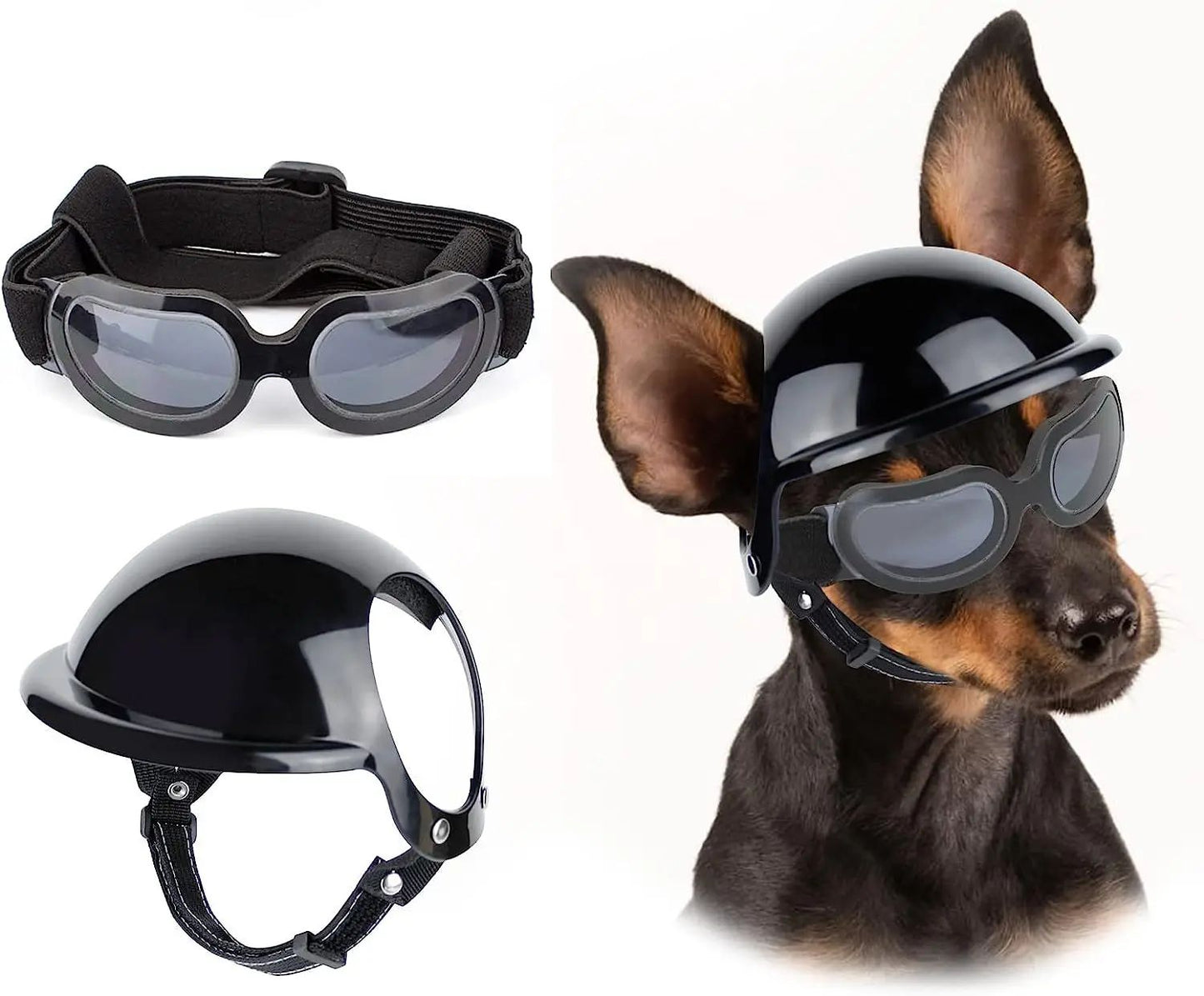 ATUBAN Capacete e Óculos de Sol para Cães Pequenos, Óculos de Proteção UV para Cães Médios, para Cães Dirigirem ao Ar Livre e Passearem