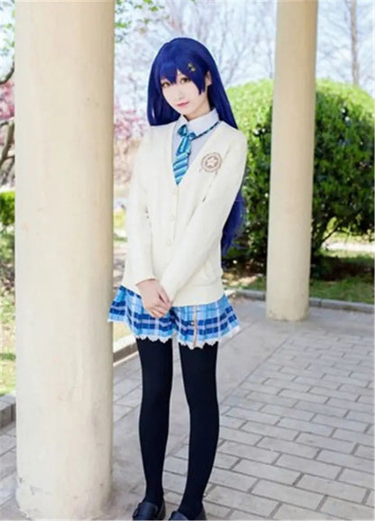 Anime Love Live! Umi Sonoda Cosplay Peruca Sonoda Umi 80cm Longa Azul Preto Perucas Cabelo Sintético Resistente ao Calor Perucas Cosplay