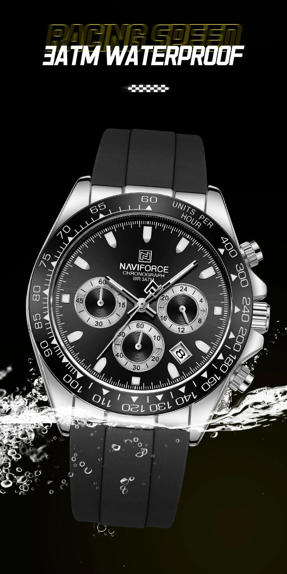 NAVIFORCE Brand NF8054 Men's Business Watches Luxury Classic Quartz Wristwatch Chronograph Silicone Band Waterproof