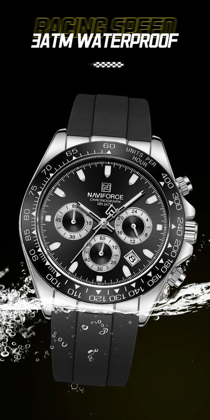 NAVIFORCE Brand NF8054 Men's Business Watches Luxury Classic Quartz Wristwatch Chronograph Silicone Band Waterproof