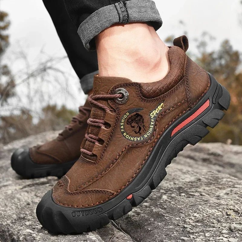 Sapatos Masculinos de Couro Genuíno para Camping, Caminhada, Tênis Esportivo Masculino, Sapatos Casuais de Viagem, Lazer, Caminhada, Escalada