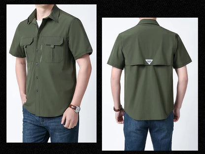 Summer Tactical Shirts Men Work Short Sleeve Shirt Outdoor Breathable Quick Dry Multi-pocket Cargo Camp Hike Short Sleeved Shirt