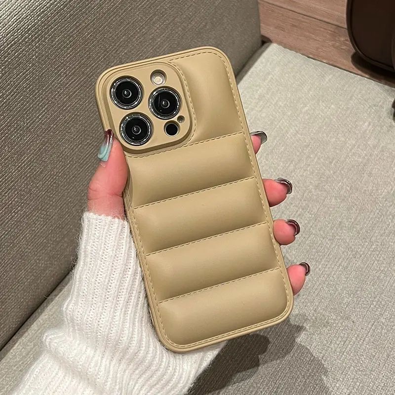 Luxury Down Jacket fine hole silicon case for iPhone 16 15 14 13 12 11 XR XS Pro Max Plus soft protection phone cover for winter