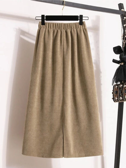 Women's New Style High-Waist Plus Size Skirts Elastic Waist Solid Wrap Buttocks Autumn Winter 2025 Versatile Straight Leg Skirt