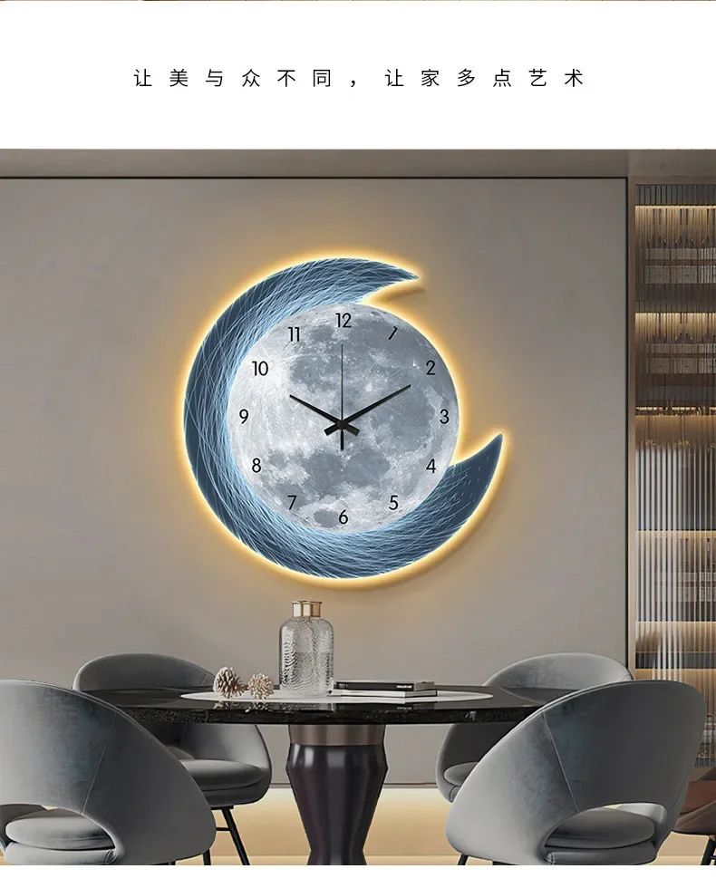 20in LED Light Wall Clock Dining Room Living Moon The Earth Modelling Silent Movement Bedroom Clock Wall Decoration Home Gifts