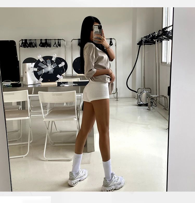 HELIAR Women High Waist A-line Shorts Thin Knit Sports Shorts For Women Casual Running Slim Bodycon Trousers 2025 Spring Summer