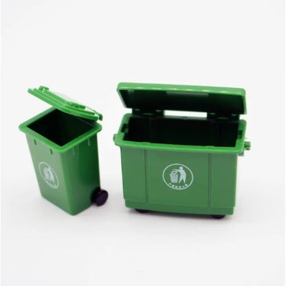 1 conjunto de mini lixeiras, mini lixeiras de saneamento para casa de bonecas, cena externa com o modelo de mini carro de ferramenta de mudança de mercadorias