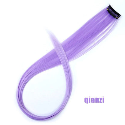 Todas as extensões de cabelo liso longo colorido peça de cabelo com clipe mecha de cabelo arco-íris rosa sintético em clipes