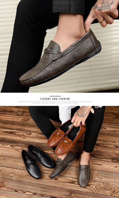 High Quality Leather Men Casual Shoes Comfortable Light Men Loafers Formal Men Dress Shoes Breathable Slip on Men Driving Shoes
