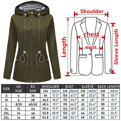 Blue Waterproof Hooded Jacket Women Fashion Casual Coat Waist Drawstring Tie Zipper Switch Red Green Yellow Black Windbreaker