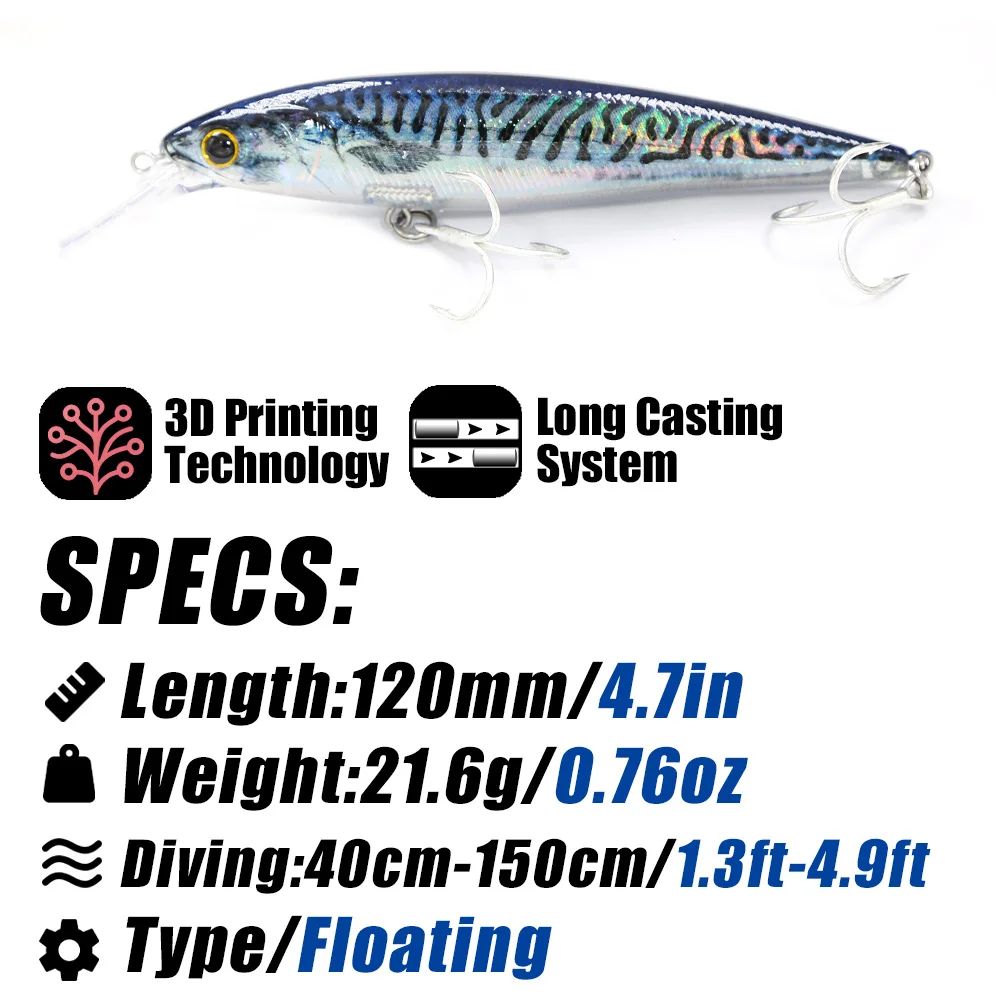 Iscas Artificiais Flutuantes B&U Minnow para Pesca em Água Salgada, Iscas Duras Crankbait para Corrico, Wobblers, Isca Artificial para Truta para Robalo