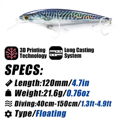 Iscas Artificiais Flutuantes B&U Minnow para Pesca em Água Salgada, Iscas Duras Crankbait para Corrico, Wobblers, Isca Artificial para Truta para Robalo