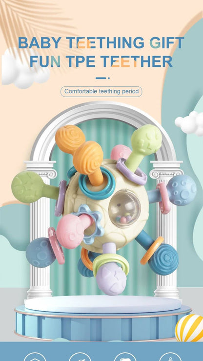 Silicone Teether Baby Toys 0 12 Months Rotating Rattle Ball Grasping Activity Baby Development Toy Baby Sensory Toys for Babies