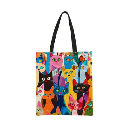 Bolsa Casual Estampada Gatinho Colorido, Mochila Reutilizável da Moda, Bolsa Multifuncional, Sacola de Compras Estampada 40x40cm