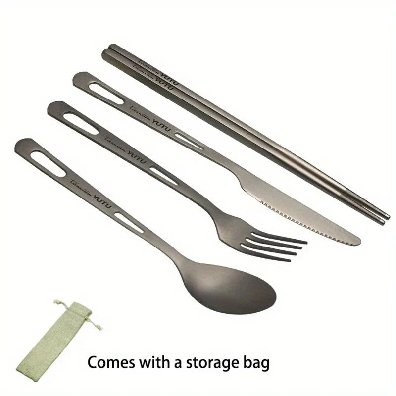 ortable Pure Titanium Tableware Set Lightweight Ti Camping Utility Cutlery with Carrying Bag for Traveling Picnic Hiking