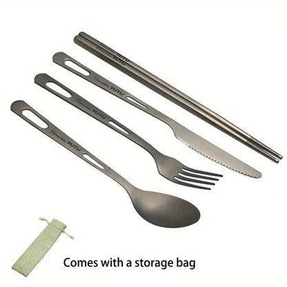 ortable Pure Titanium Tableware Set Lightweight Ti Camping Utility Cutlery with Carrying Bag for Traveling Picnic Hiking