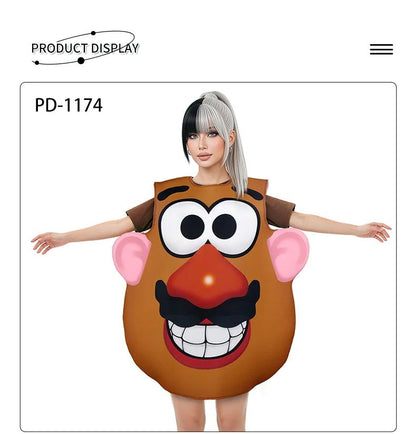 Funny Potato Head Costume Mr. and Mrs. Potato Head Matching Outfit Halloween Cosplay Tunic Couple Carnival Party Disguise Wear