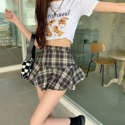 Tiered Mini Skirt Y2K High Waist Tartan Ruffled Plaid Skirt Skort Women Aesthetic Outfit
