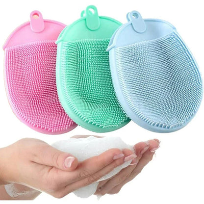 1 unidade de escova de massagem de silicone com gancho macio, esfoliante, luvas de banho, escova de limpeza para bebês, esfoliante de banho, removedor de bolhas