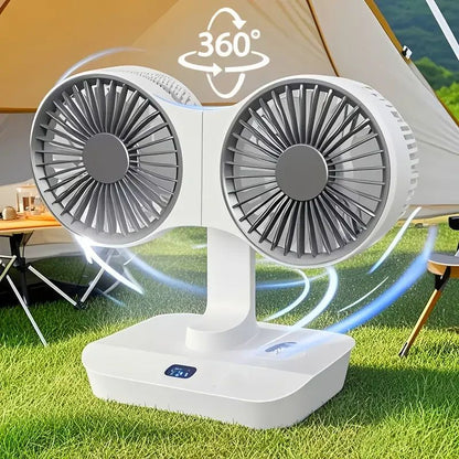 Multi Function Double Head Shaking Fan with 4 Gears Adjustable Speed HD Digital Display Night Lights Portable Cooling Fan
