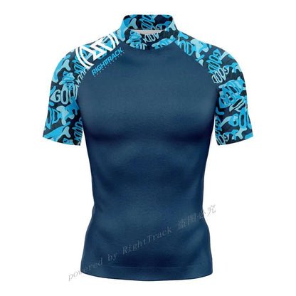 Hot Men's Short Sleeve Surfing Shirt Champion Lycra Rashguard RIGHTTRACK For Surf Sportswear Beach UV Swimwear UPF50  Clothes