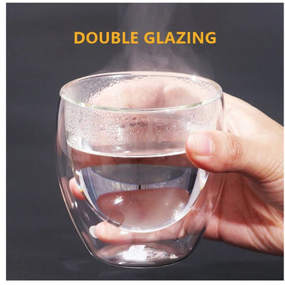 Copo de Vidro de Parede Dupla Isolamento Térmico Transparente Feito à Mão para Chá Copos MINI de Uísque Caneca de Café Expresso Conjunto de 250-450ml