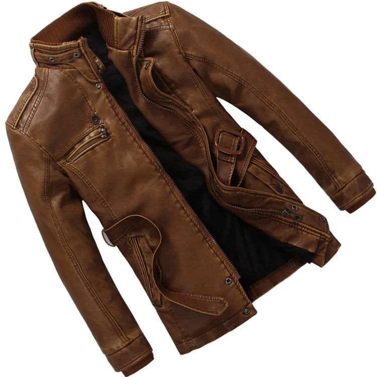 Thick Warm Cashmere Men Outwear Fleece Fur Collar Windbreaker Coats Men's Military Tactical Leather Jackets Long Jacket Men