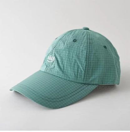 SS25 Korean Baseball Cap with Letter Embroidery & Gingham, Quick-Dry Minimalist Casual Unisex Hat for Daily Use