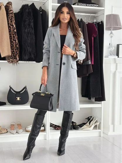 Hot Sale Of The Season Autumn Winter Simple Long Sleeve Solid Color Single Button Woolen Coat Women's Fashionable Elegant Outerw