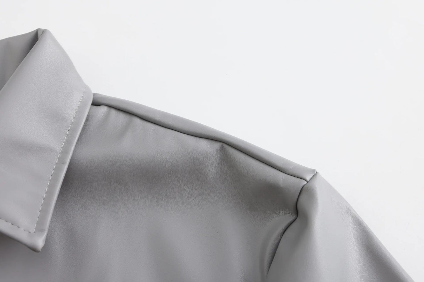 Casual Pure Color Slim Fit PU Leather Long Jacket Men's Coat with Lining Autumn Fashion Quality Outerwear Male Model