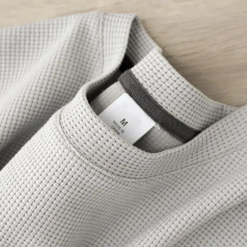 Men's Summer Waffle Round Neck Short Sleeve T-Shirt Comfortable Breathable Short-Sleeved Top for Casual Wear