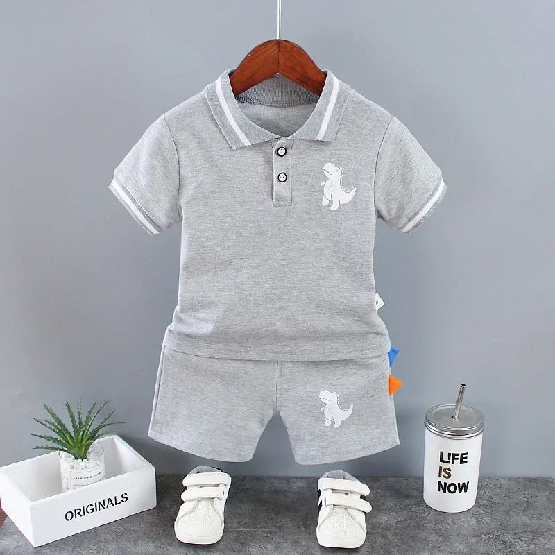 Conjuntos de Roupa Infantil de Verão para Meninos, Estampa de Dinossauro, Camisas Polo de Manga Curta + Shorts, 2 Peças/Conjunto, Roupas de Bebê