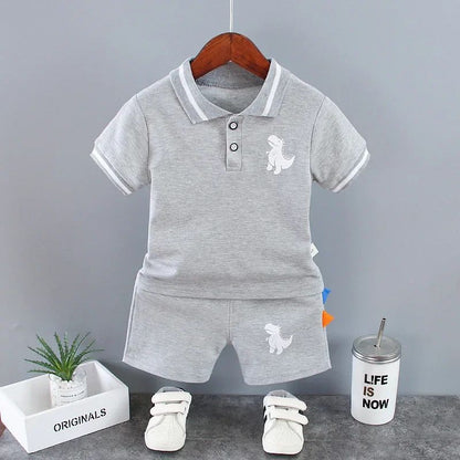 Conjuntos de Roupa Infantil de Verão para Meninos, Estampa de Dinossauro, Camisas Polo de Manga Curta + Shorts, 2 Peças/Conjunto, Roupas de Bebê
