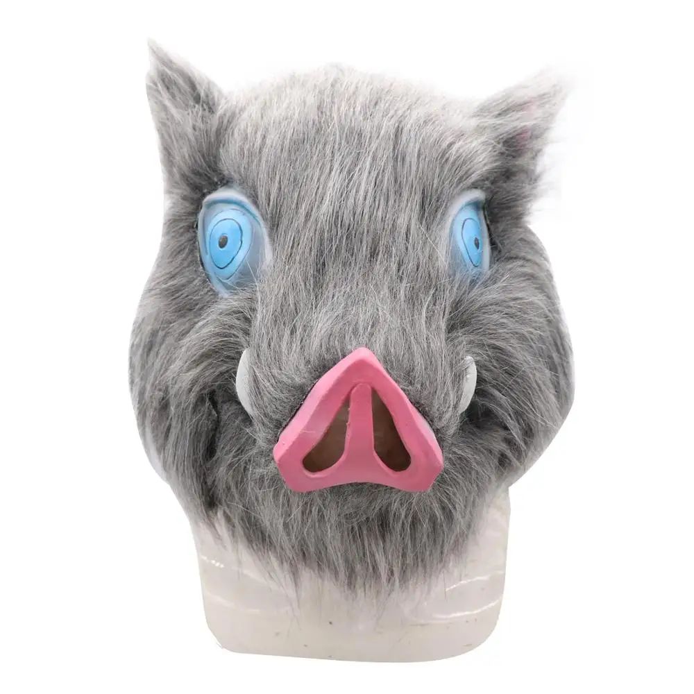 2026 Inosuke Hashibira Mask Helmet  Cosplay Hood Hair Pig Mask Headwear Halloween Carnival Costume Prop