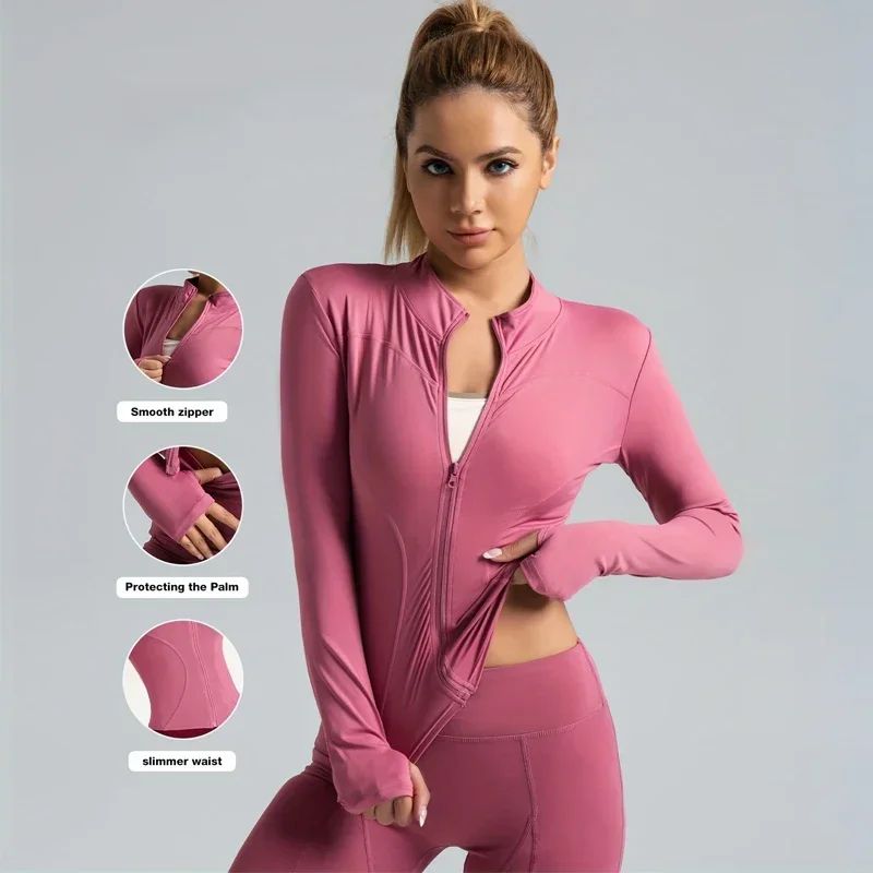 S-3XL New Style Workout Jacket Women Seamless Sports Outerwear Yoga Running Coat Stretchy Zip Up Gym Wear Slim Fit Breathable