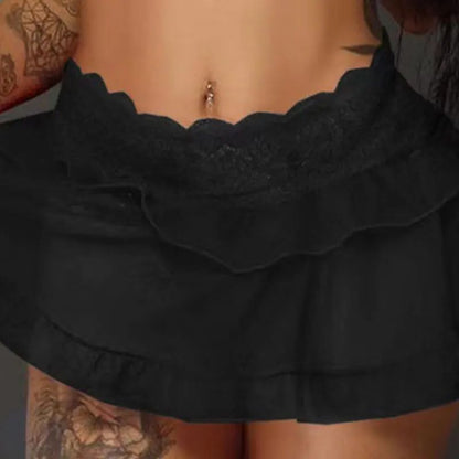 Casual Above Knee Black Miniskirt Summer Dance Short Skirts Ultra Mini Sexy Skirt for Women Lace Ruffle Skirt Party Club Wear