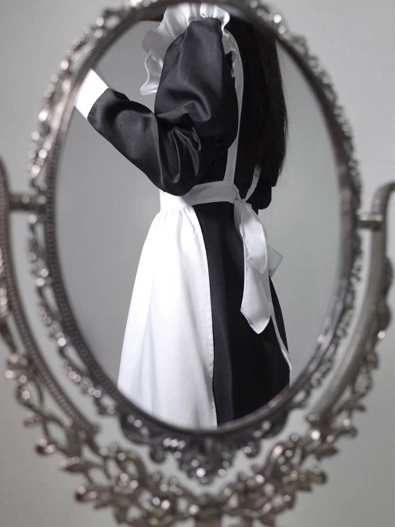 Japanese Style Maid Outfit Black White Long Dress Lolita Unisex Men Women Halloween Costume Uniform Full Set Adults Plus Size