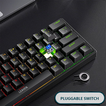Teclado Mecânico para Jogos K620 Mini 61 Teclas RGB Hotswap Teclado para Jogos com Fio Tipo-C Teclas PBT 60% Teclados Ergonômicos