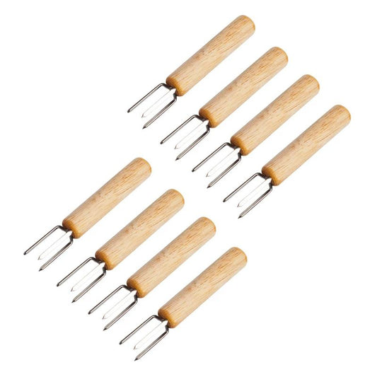 2/4/8Pcs Stainless Steel Corn Holders with Wooden Handle Corn on The Cob Skewers Fruit Anti-scald Forks Outdoor Cooking BBQ Tool
