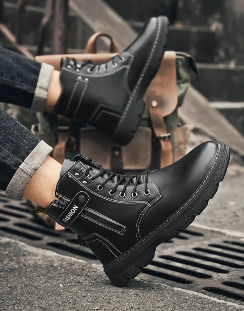 High Top Men's Shoes for Spring and Autumn, New Anti Slip and Waterproof Desert Boots Outdoor Zipper Hiking Shoes Work Boots