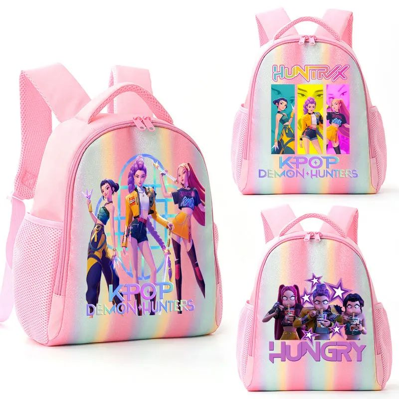 Mochila de Caçadores de Demônios KPop Estampa de Desenho Animado Anime Bolsas de Ombro para Estudantes Organizador de Papelaria Grande Capacidade Presentes de Volta às Aulas