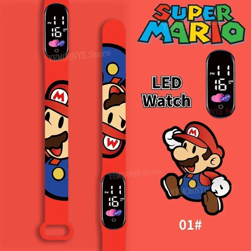 Mario Bros Children's Watches Action Figures Luigi Princess Peach Yoshi Bowser kids Sport Wristband Waterproof Digital Watch Toy