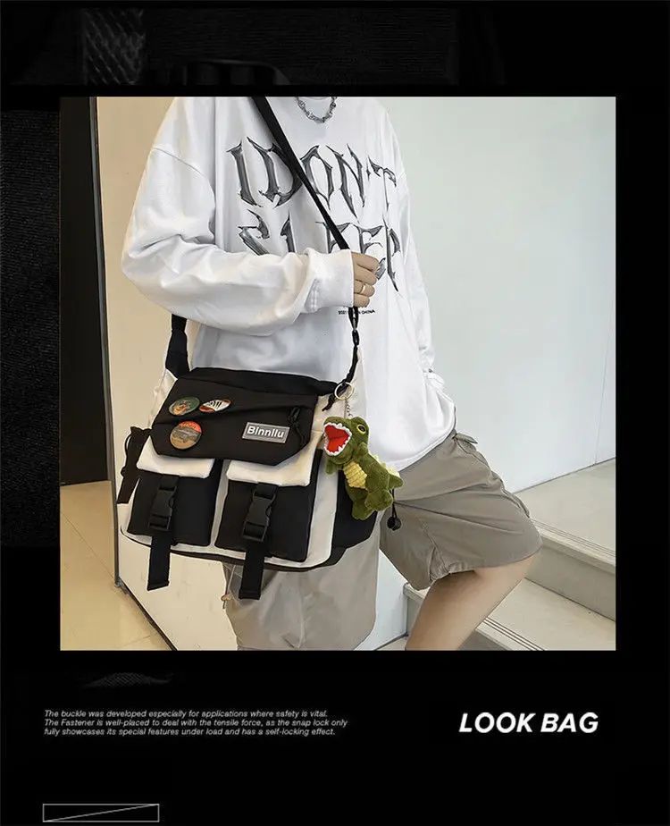 Harajuku Men Nylon Crossbody Bags for Women Messenger Bag Girls School Book Bags Youth Canvas Handbags Shoulder Bag Sac Bolsas