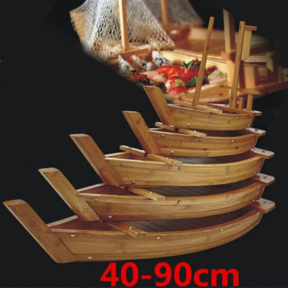 Barcos de Sushi Grande Culinária Japonesa de 40cm a 90cm Bandeja de Sashimi Variado Prato Frio Ferramenta para Frutos do Mar Madeira Restaurante Feito à Mão navio